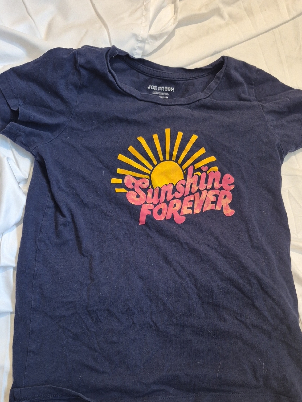 Joe Fresh Navy Tee with Yellow Sun and Pink 'Sunshine Forever' Graphic